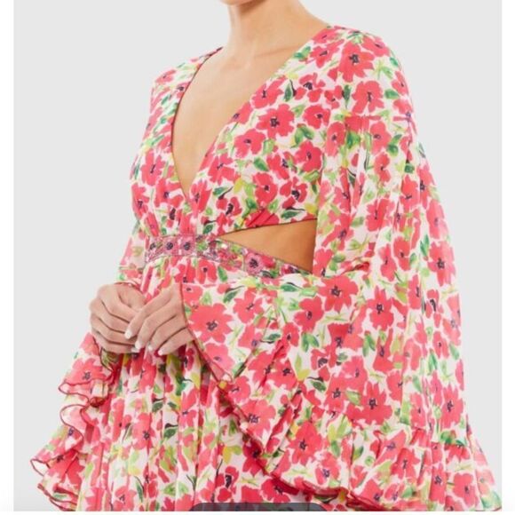 Mac Duggal 9158 Floral Chiffon Bell Sleeve Ruffle Mini Cocktail Dress | Size 2 - Picture 13 of 13